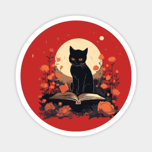 Floral Black Cat And Book Catshirt Magnet